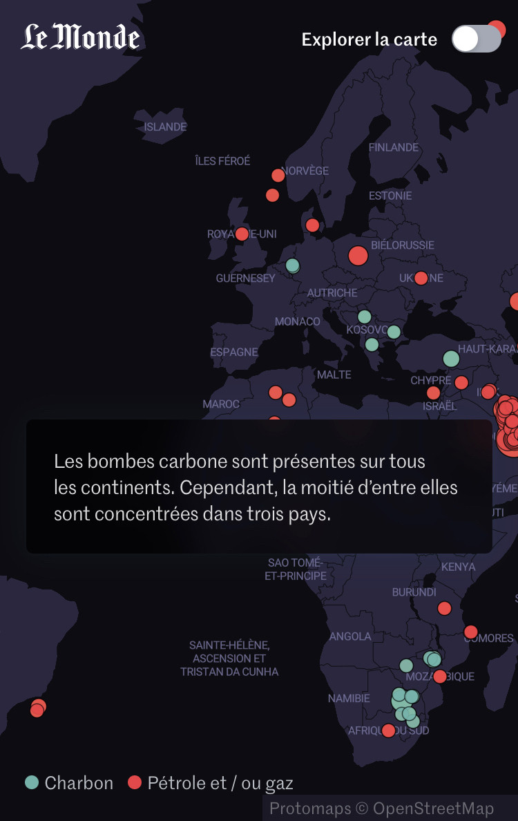 Extrait de notre enquête visuelle sur les Bombes carbone lorsque le mode exploratoire n’est pas activé.