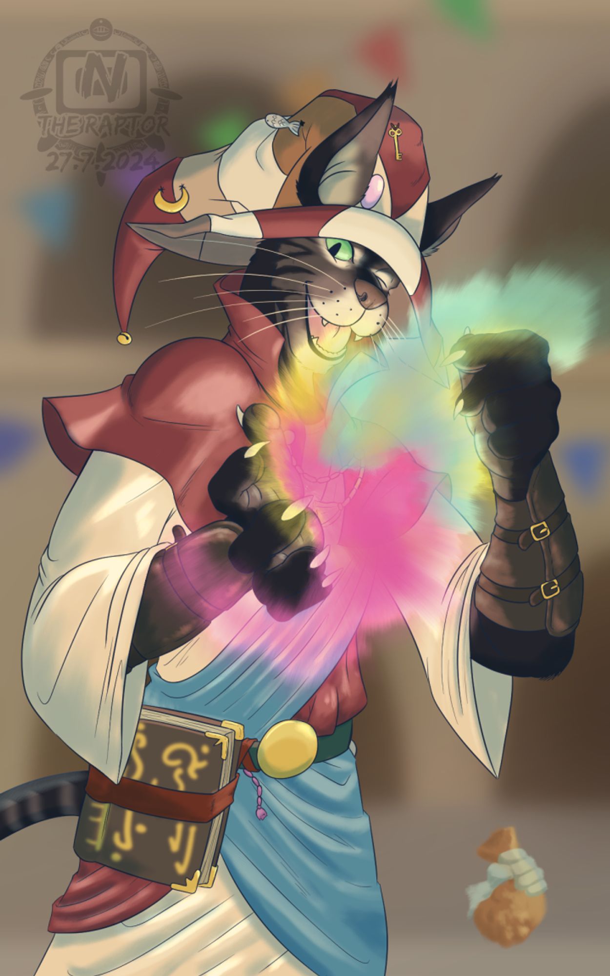 Tabaxi performin a magic trick while magehand is stealing in the background