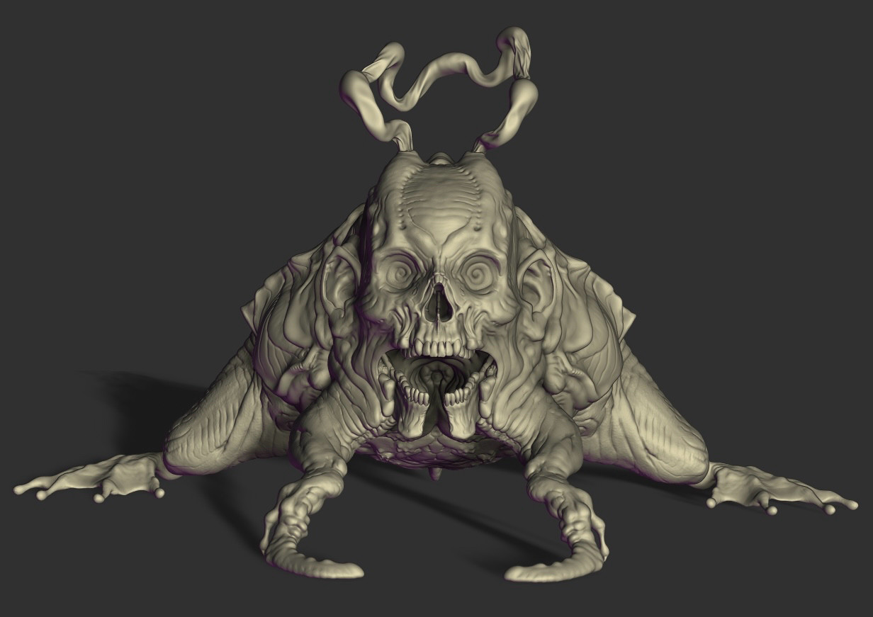 Zbrush sculpt of a frog-like creature with a skull face.