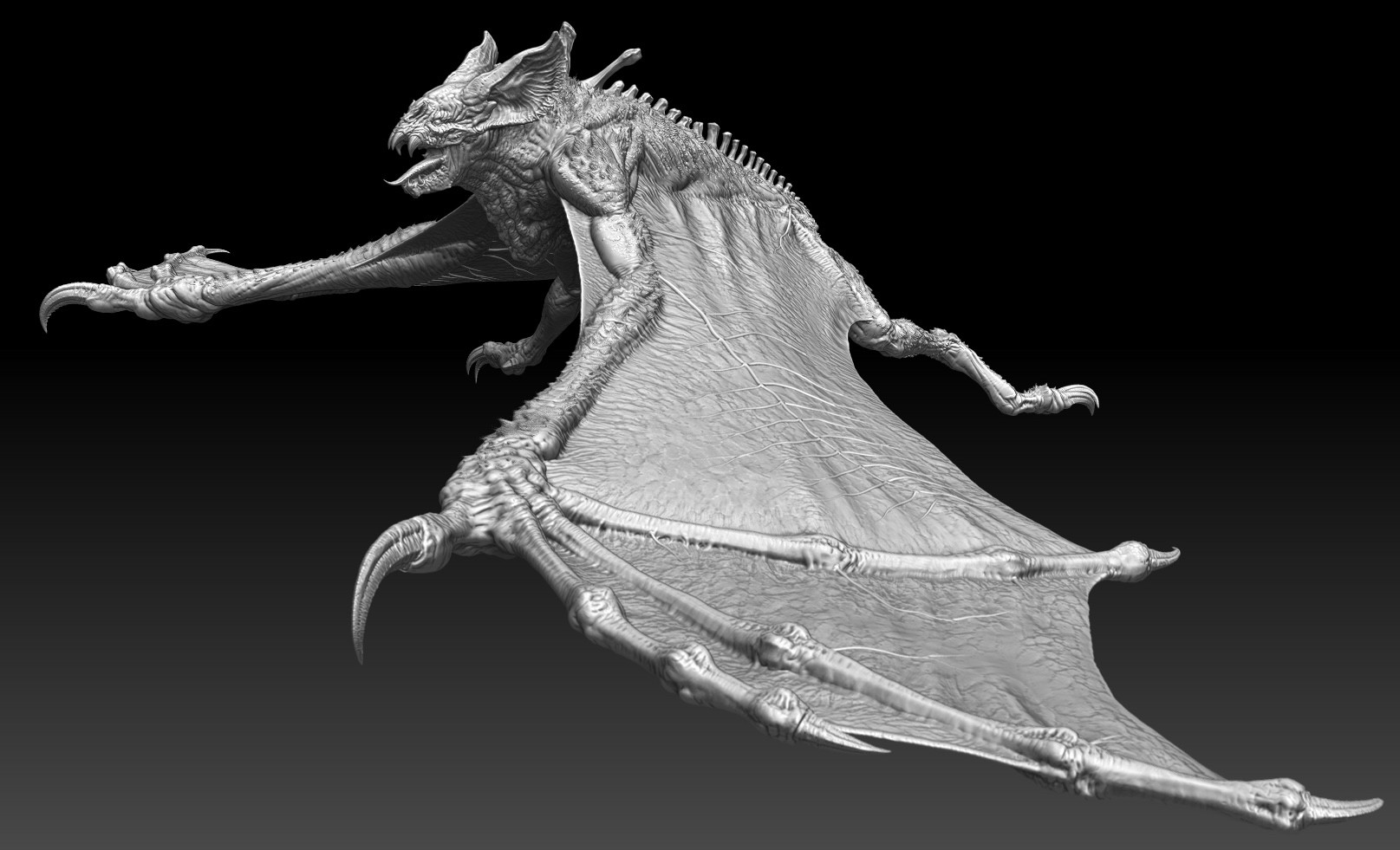 Zbrush render of a monstrous bat-creature known as the Scorch-Beast.