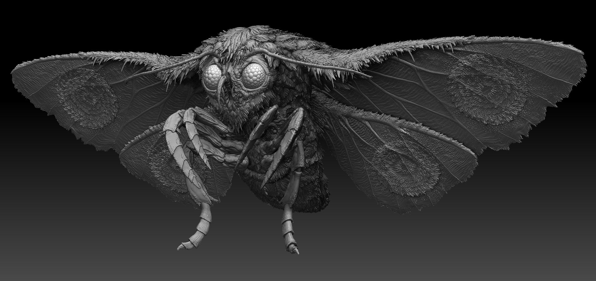 Zbrush render of a giant strange moth creature. The Mothman from Fallout 76.