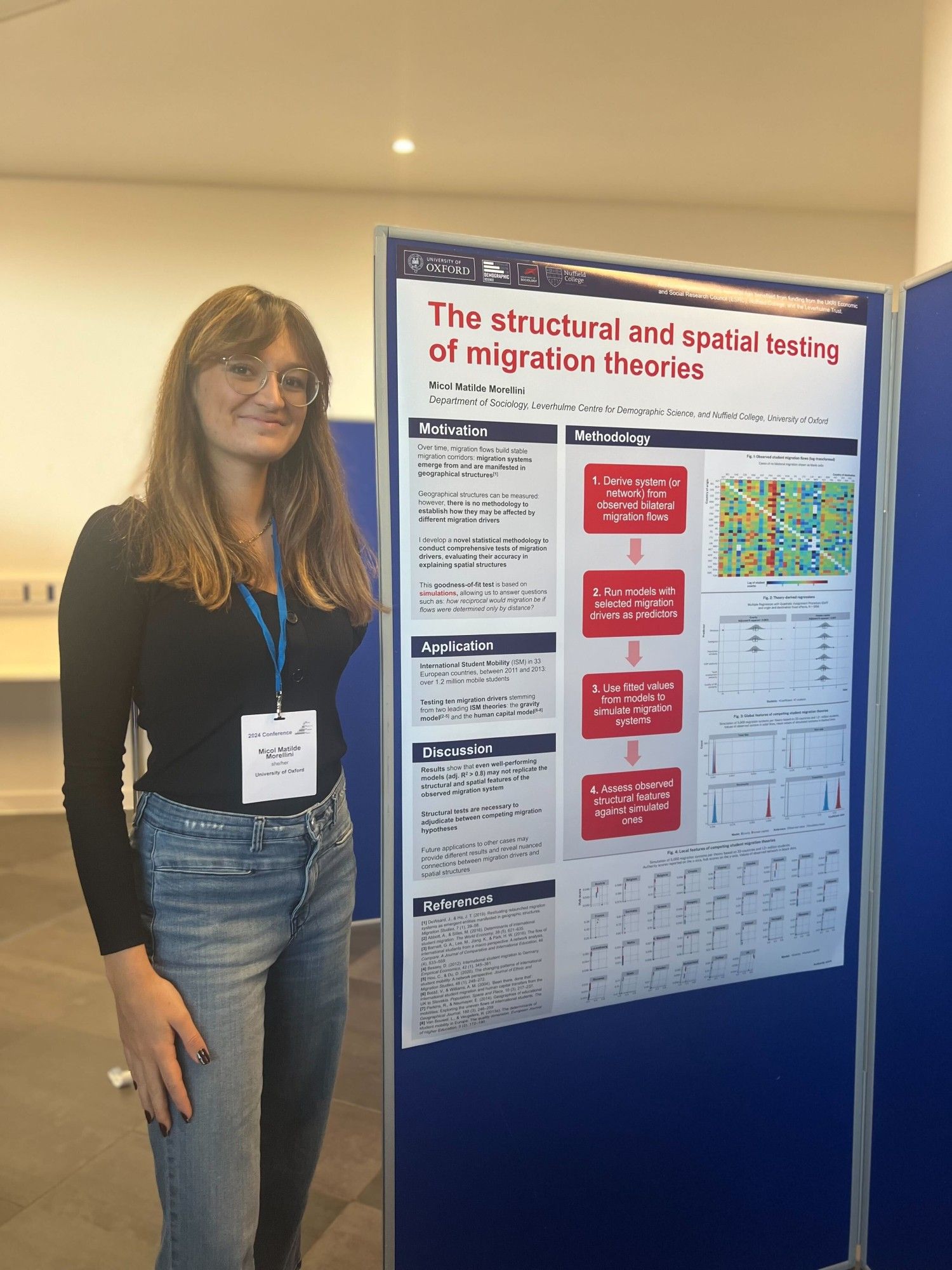 Micol standing to the side of her poster at BSPS 2024