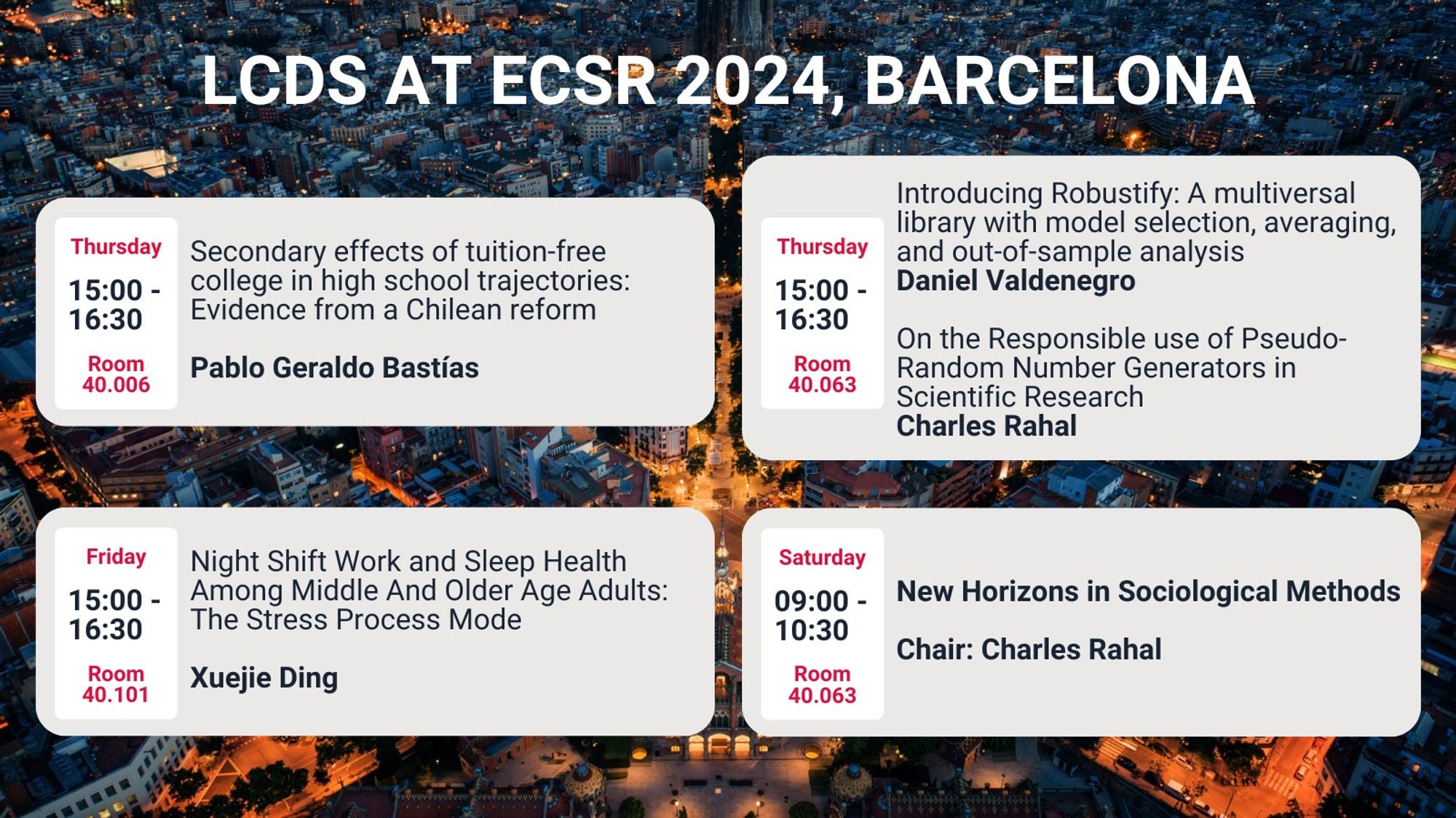 LCDS sessions at ECSR 2024 in Barcelona with Pablo, Xuejie, Daniel and Charlie