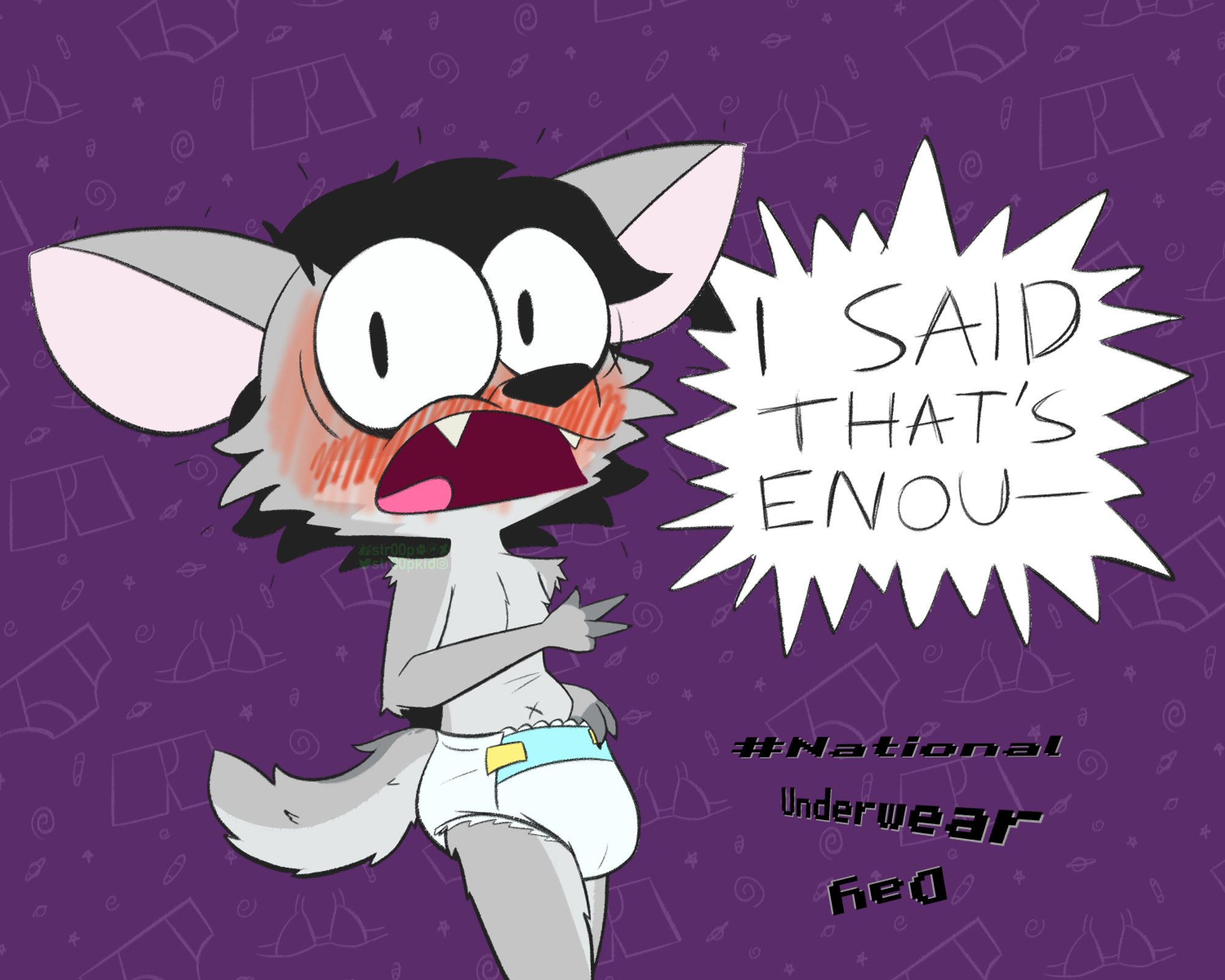 My fursona in a diaper, extremely embarrassed, yelling "I SAID THAT'S ENOUGH"