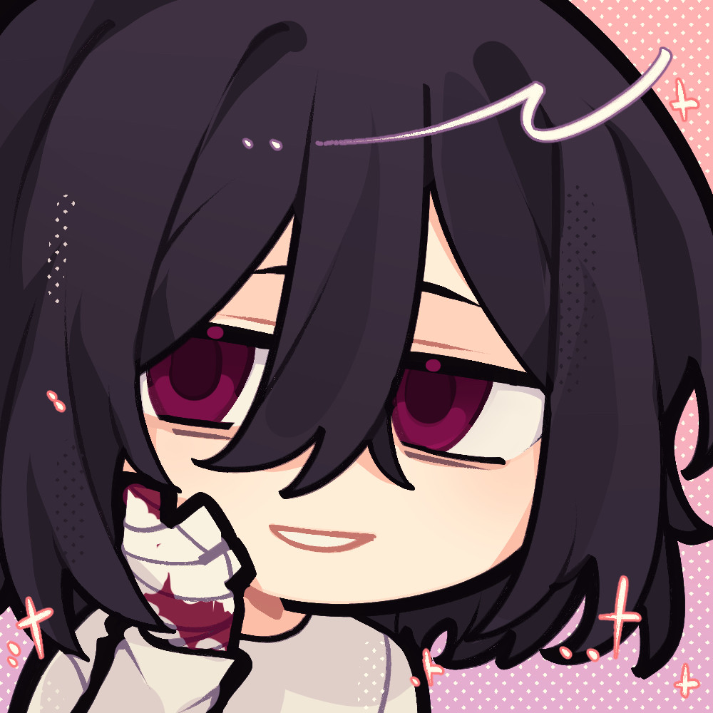 matching profile picture art of fyodor dostoevsky from bungo stray dogs smiling eerily with a bloodied bandaged hand held to his cheek