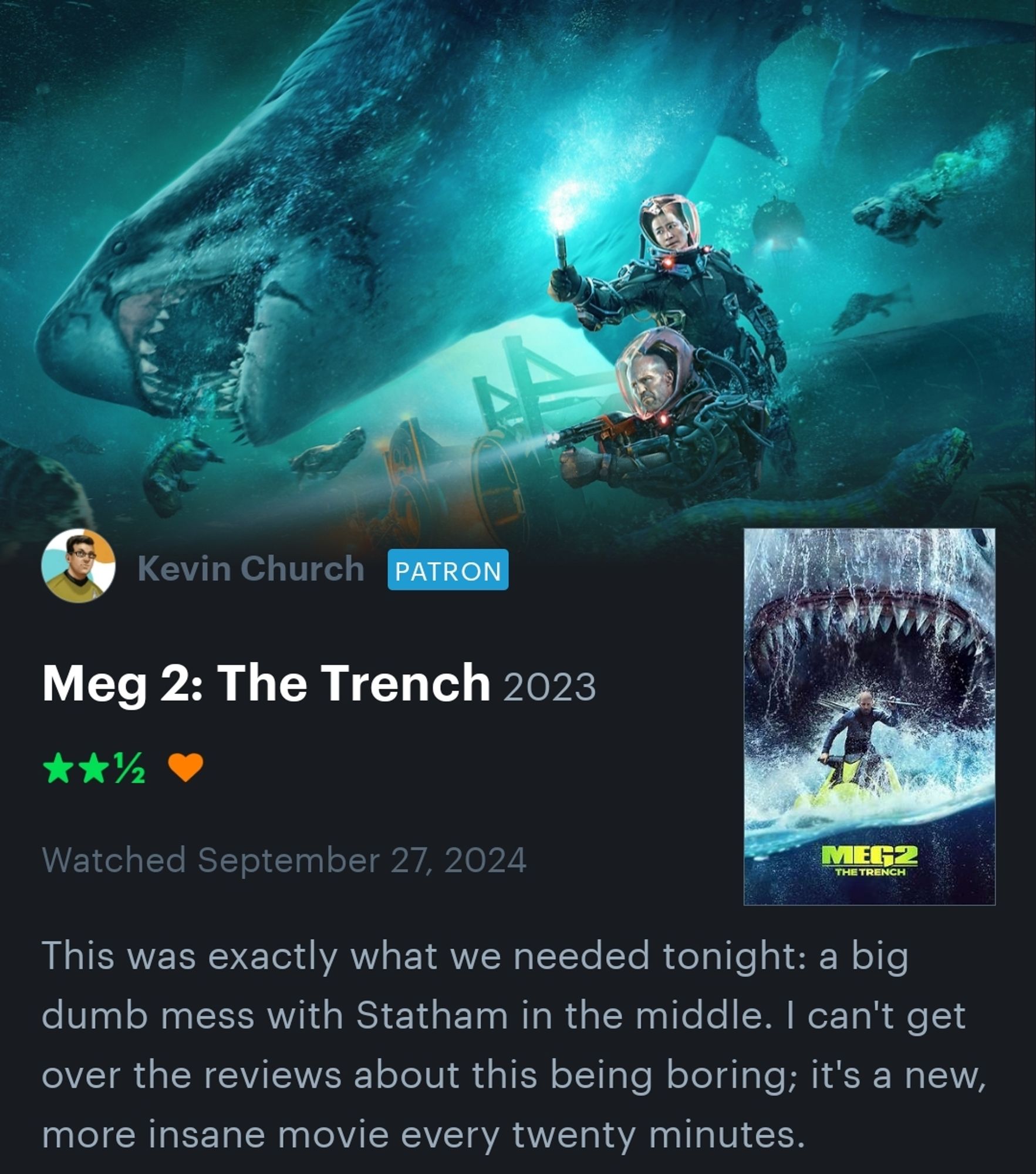 A 2.5 star review of THE MEG 2