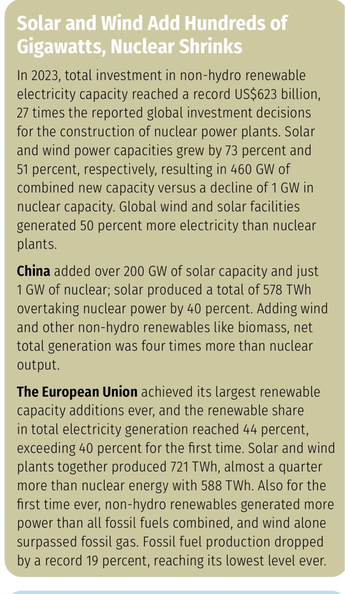 Screenshot World Nuclear Status Report 2024 key facts