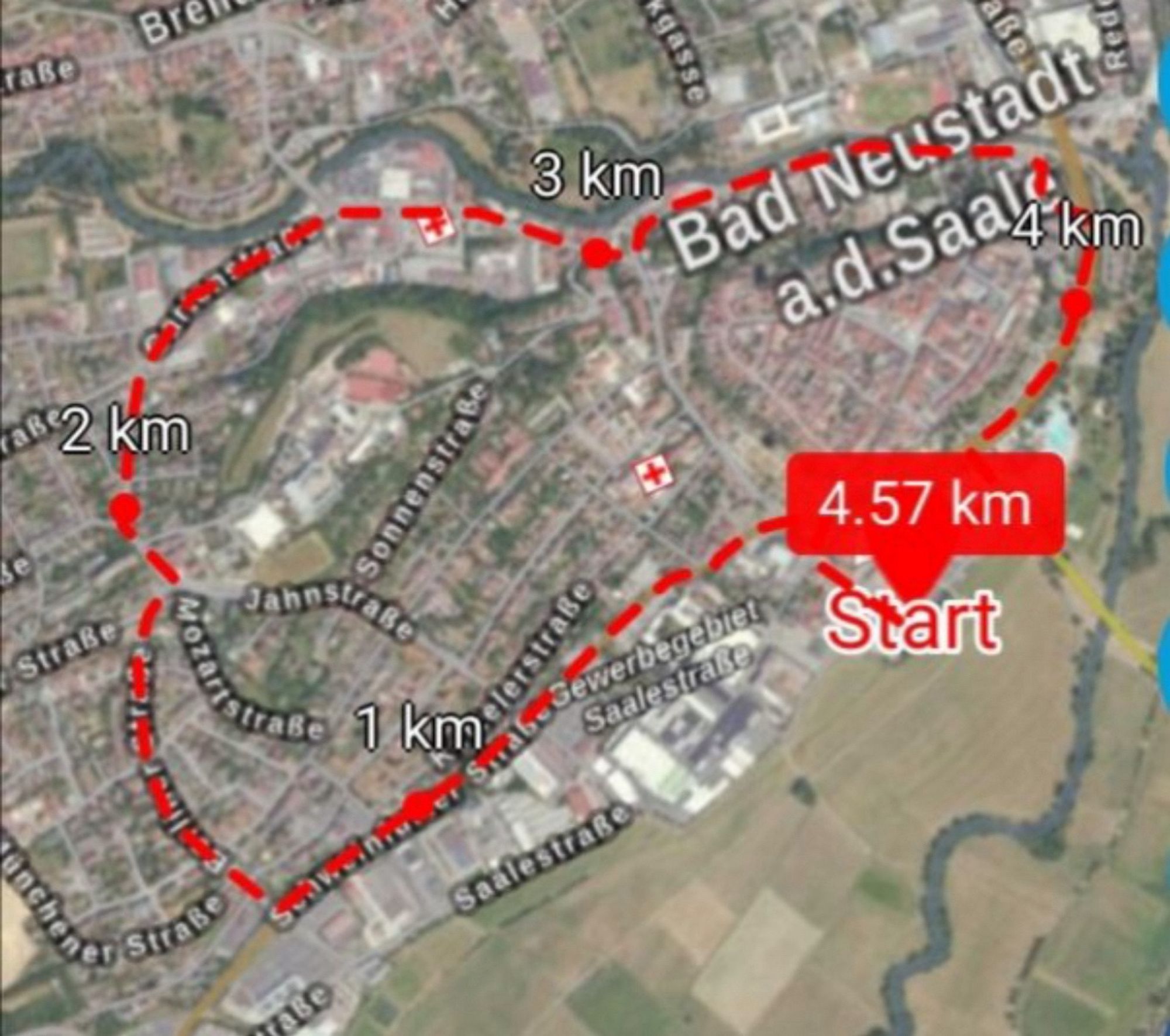 Proteststrecke Bad Neustadt an der Saale, einmal um das Krankenhaus herum, okay, Länge 3km