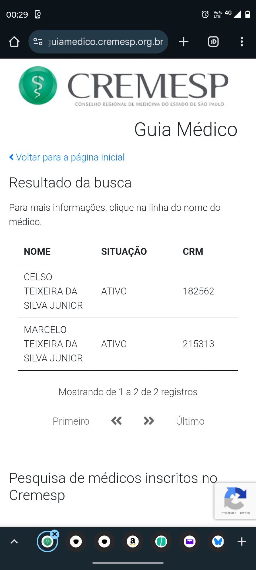 Pesquisa pelo termo "Teixeira da Silva Junior" encontrou 2 resultados: "Celso Teixeira da Silva Junior" e "Marcelo Teixeira da Silva Junior". Não há menção a um inscrito com o nome de Luiz Teixeira da Silva Junior