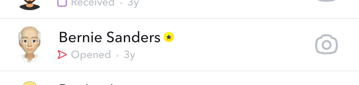 Bernie Sanders' verified Snapchat account with the "Opened" tag displayed.