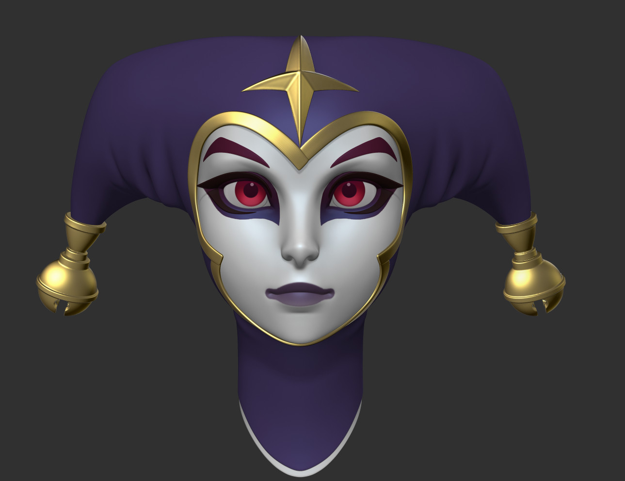 3d sculpt of a harlequin clown head