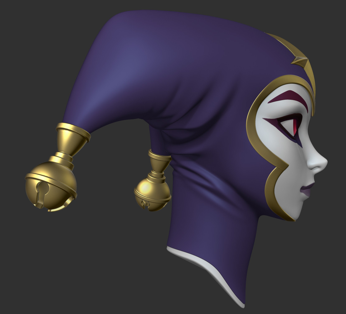 3d sculpt of a harlequin clown head