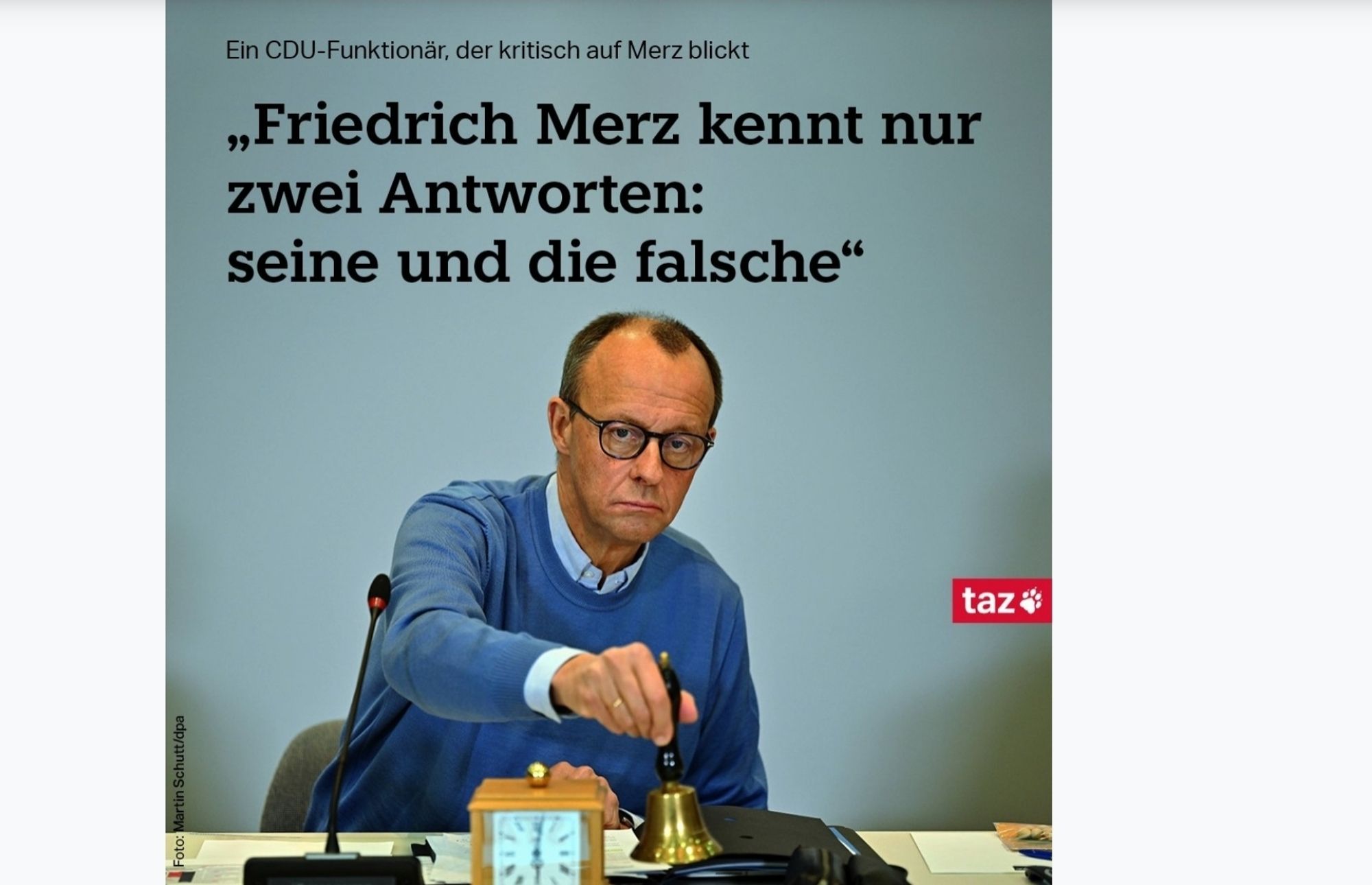 Friedrich Merz kennt nur 2 Antworten: Seine und die falsche.