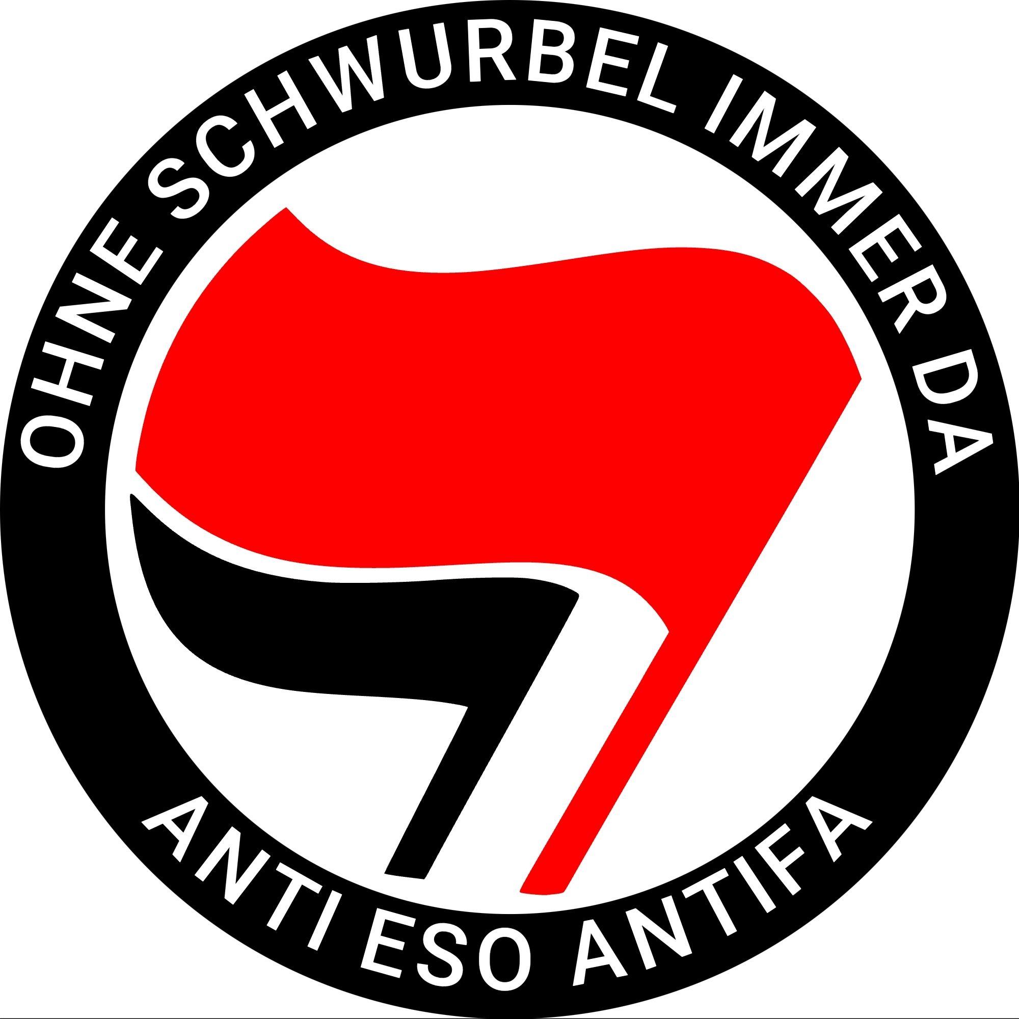 Antifa- Logo mit dem Text:
Ohne Schwurbel immer da,
Anti ESO Antifa