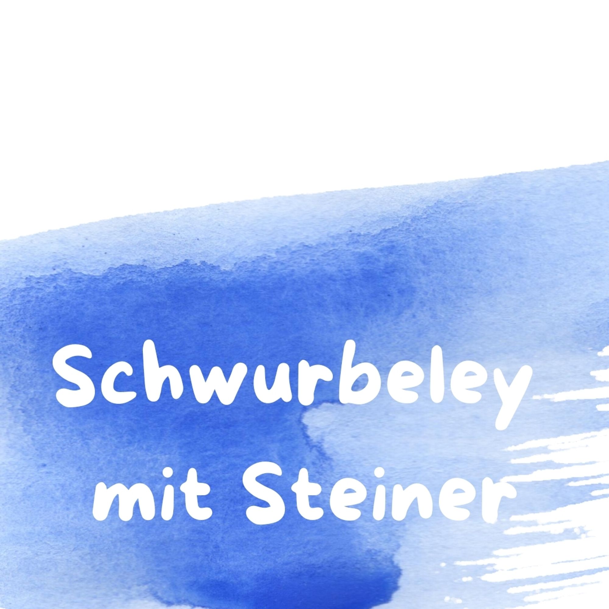 Weiße Schrift auf blauem Hintergrund 
Schwurbeley with Steiner