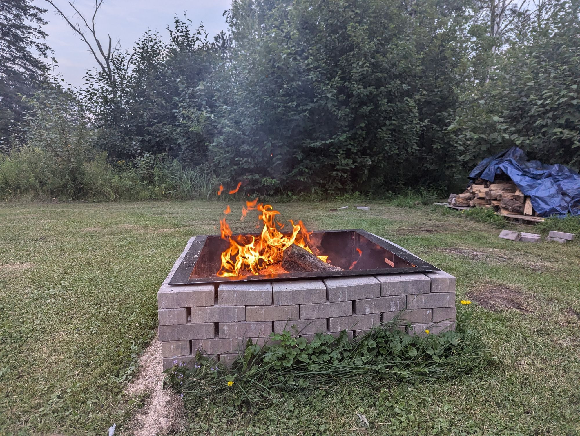 My fire pit with a nice little fire going.