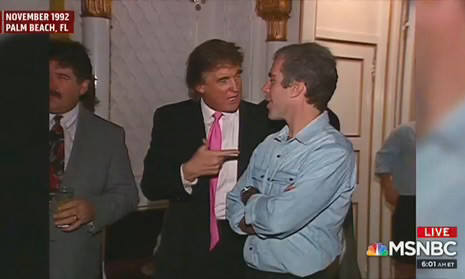 Photograph of Donald Trump and Jeffrey Epstein, being creepy at a party 