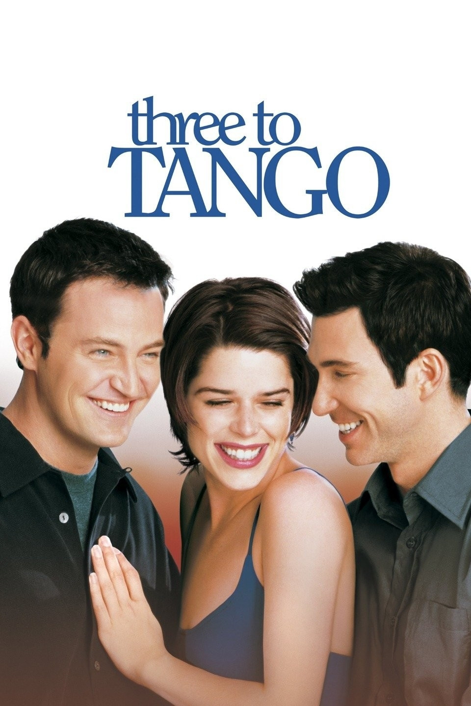 Matthew Perry, Neve Campbell, and Dylan McDermott in the poster for the film Three to Tango - also starring Oliver Platt and John C McGinley.