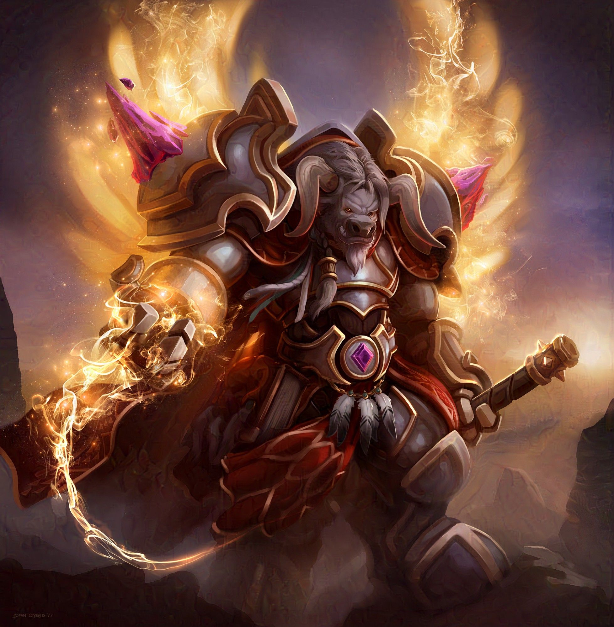 An image of a Tauren Sunwalker, from World of Warcraft.