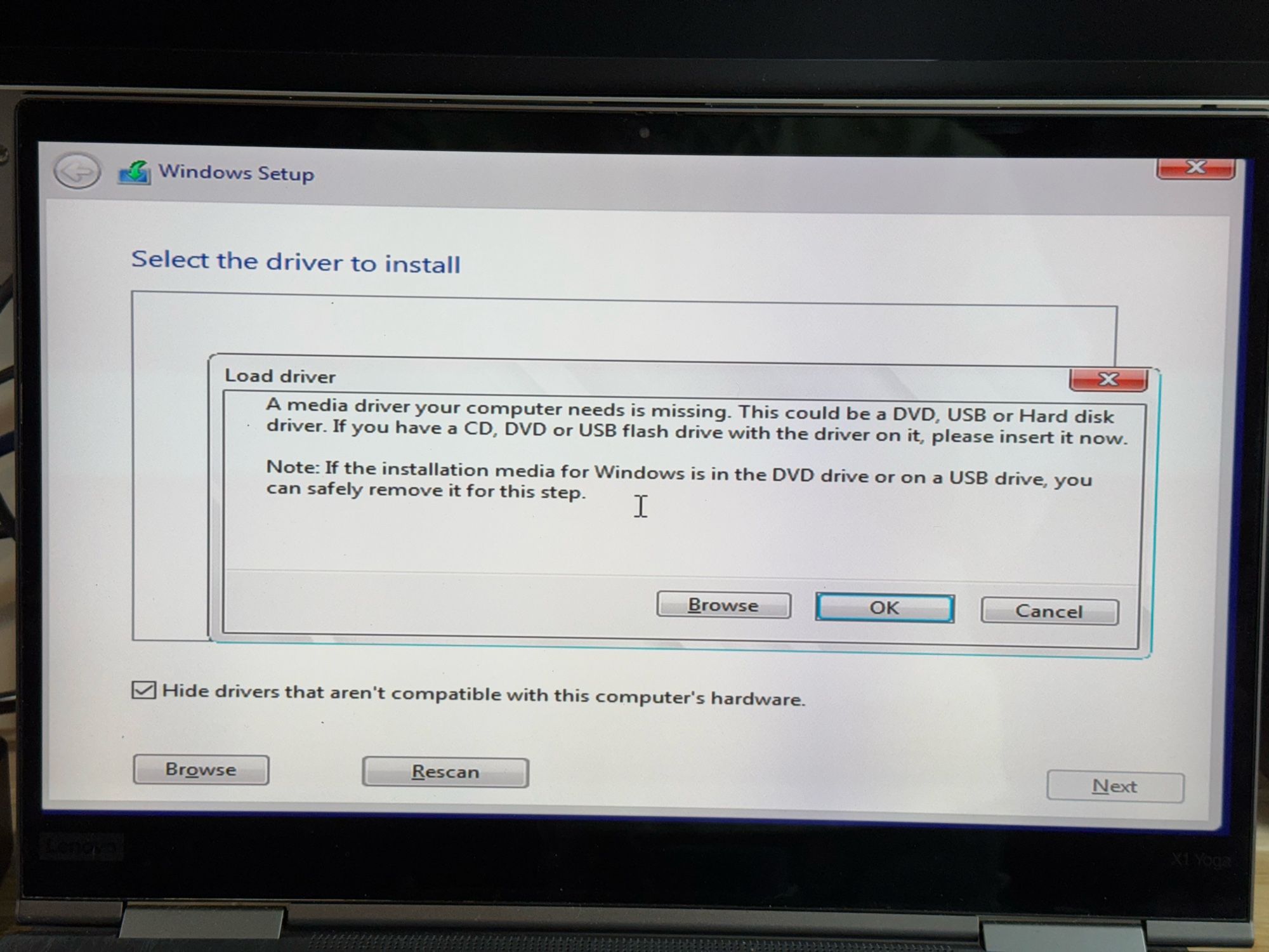 Windows installer complaining about Windows installer not having some drivers for something unspecified. Fucking what?