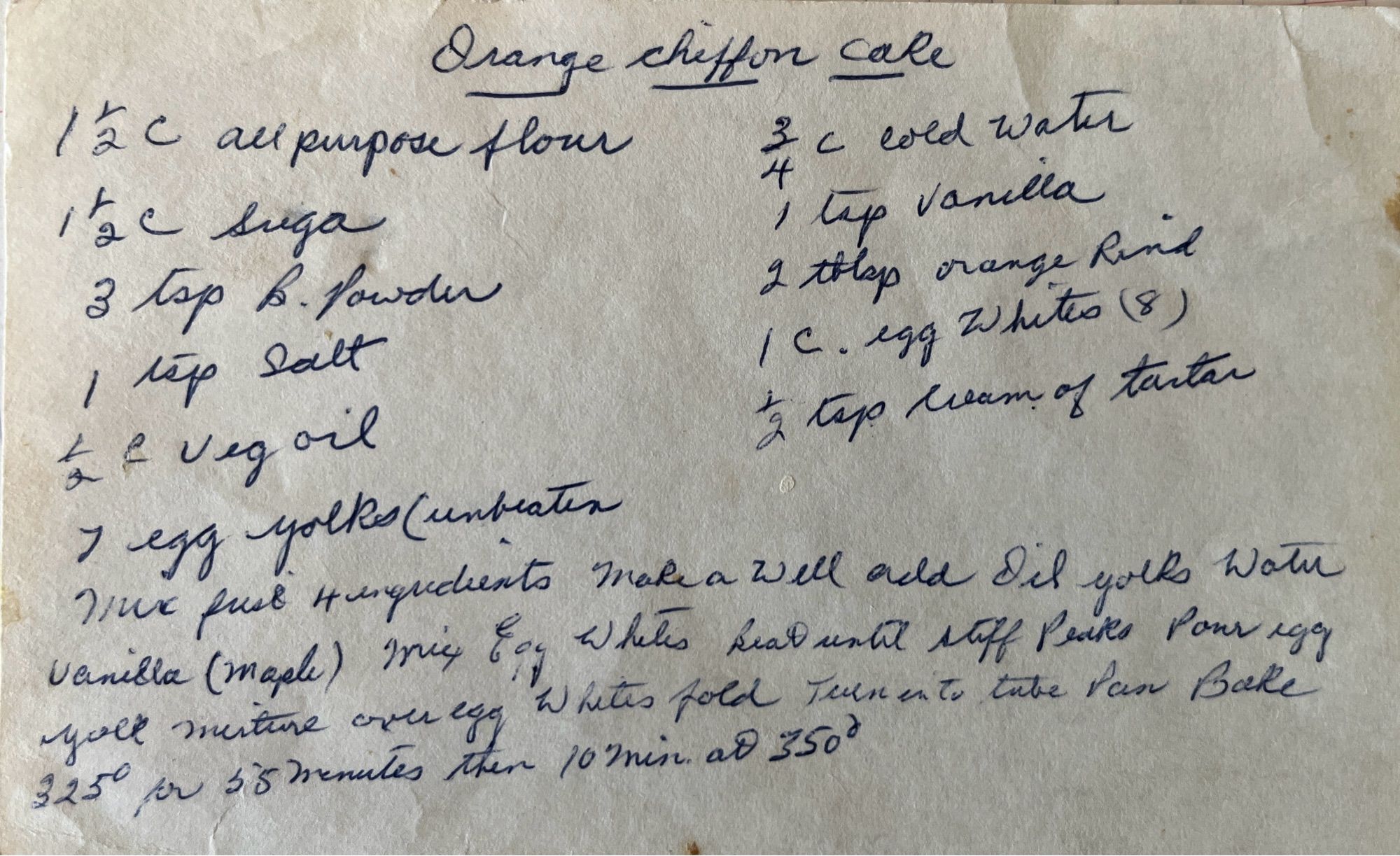 Grandma’s hand written recipe card.