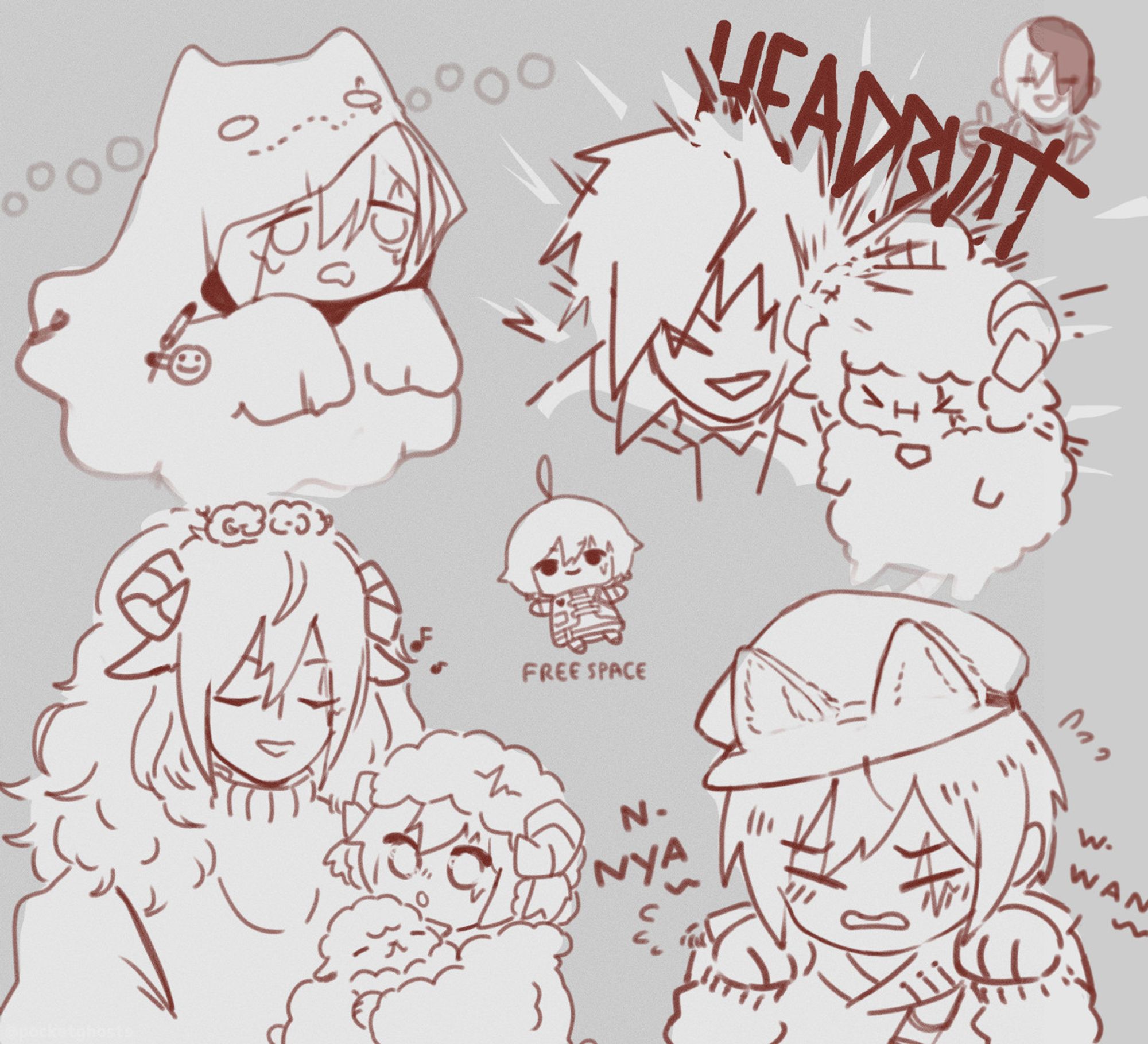 more livestream doodles, ghost fuu, comfydant headbutts, big fluffy hair + baby Ovidia, cat ear legatus