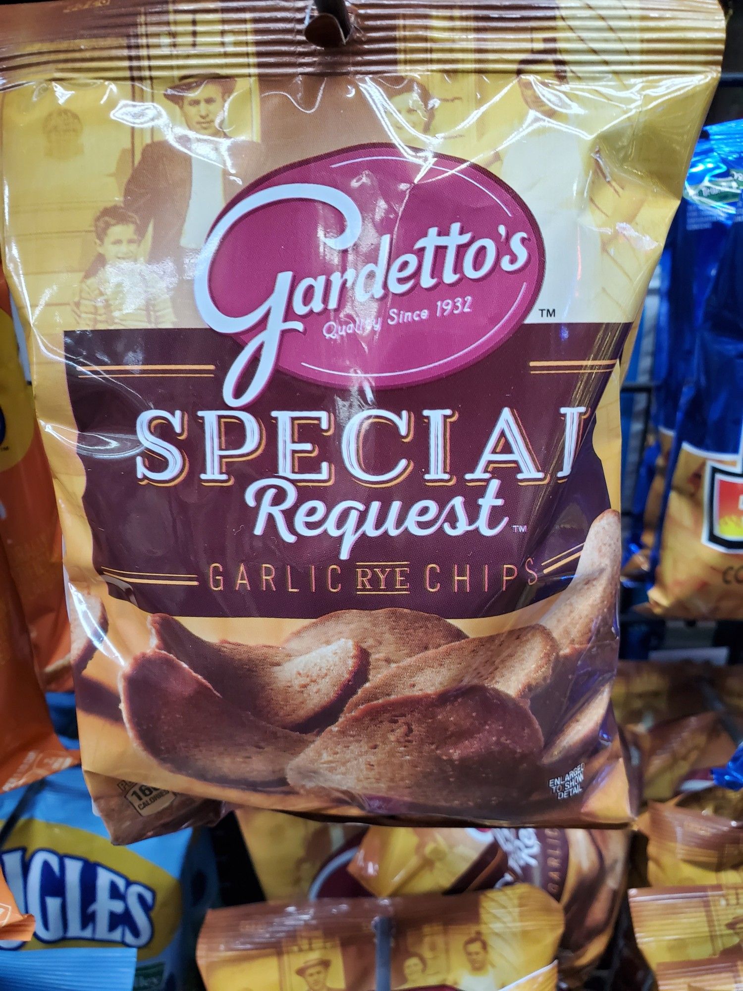 A pack of Gardetto's "Special Request" that is only those god awful garlic rye chips that are as enjoyable to eat as a fistful of gravel and glass shards