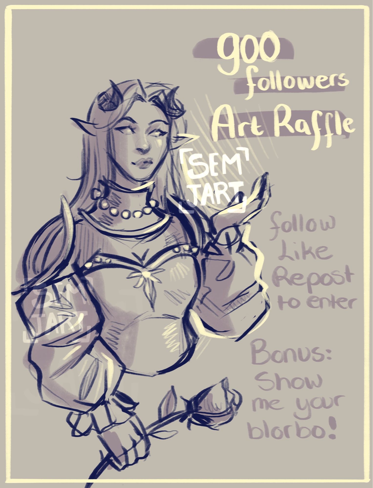 Sketch of my Tiefling Ellie as promotion for my raffle.