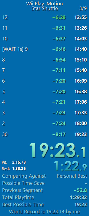 Wii Play: Motion Star Shuttle in 19:23.1