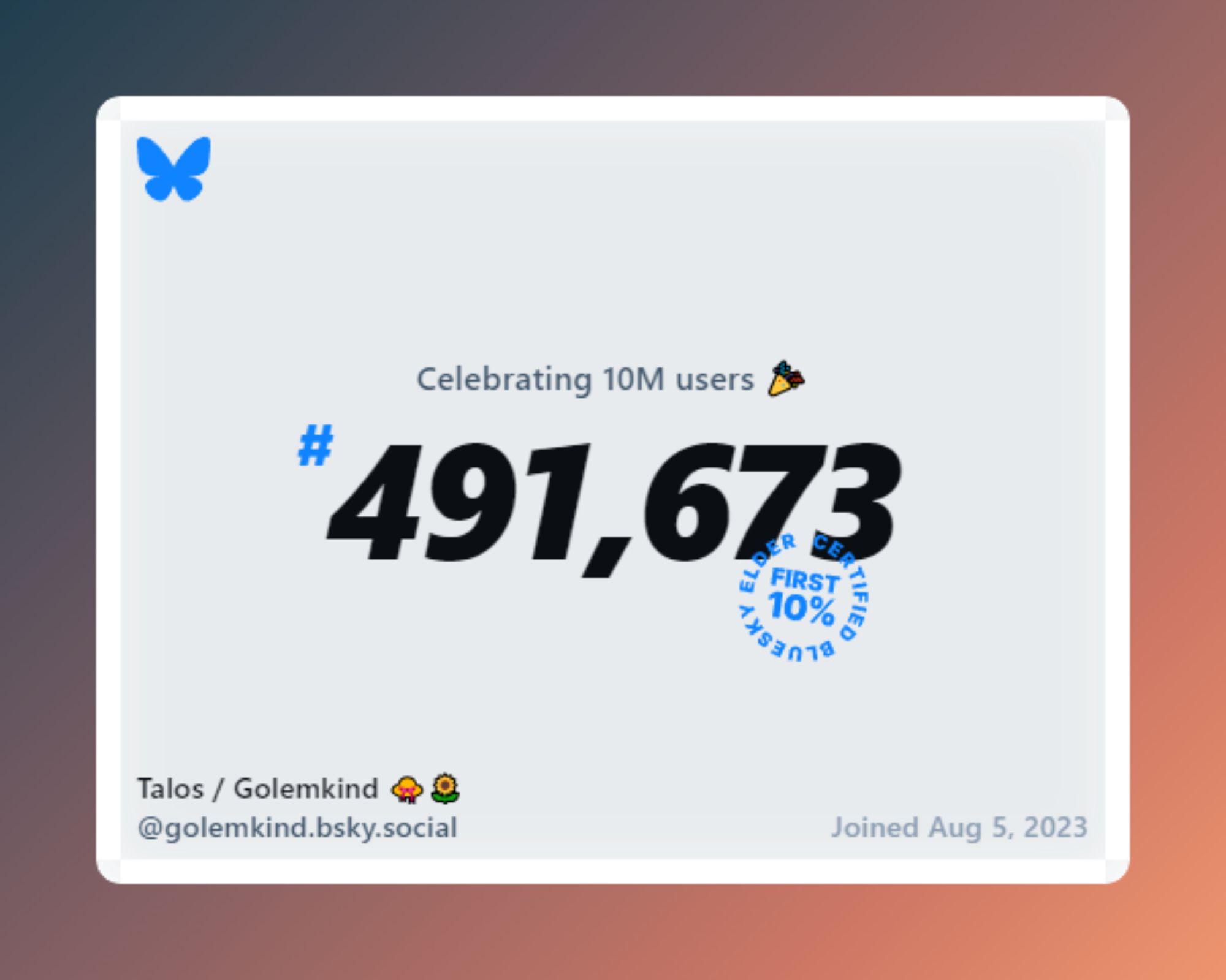 Celebrating 10M users! I was #491,673!