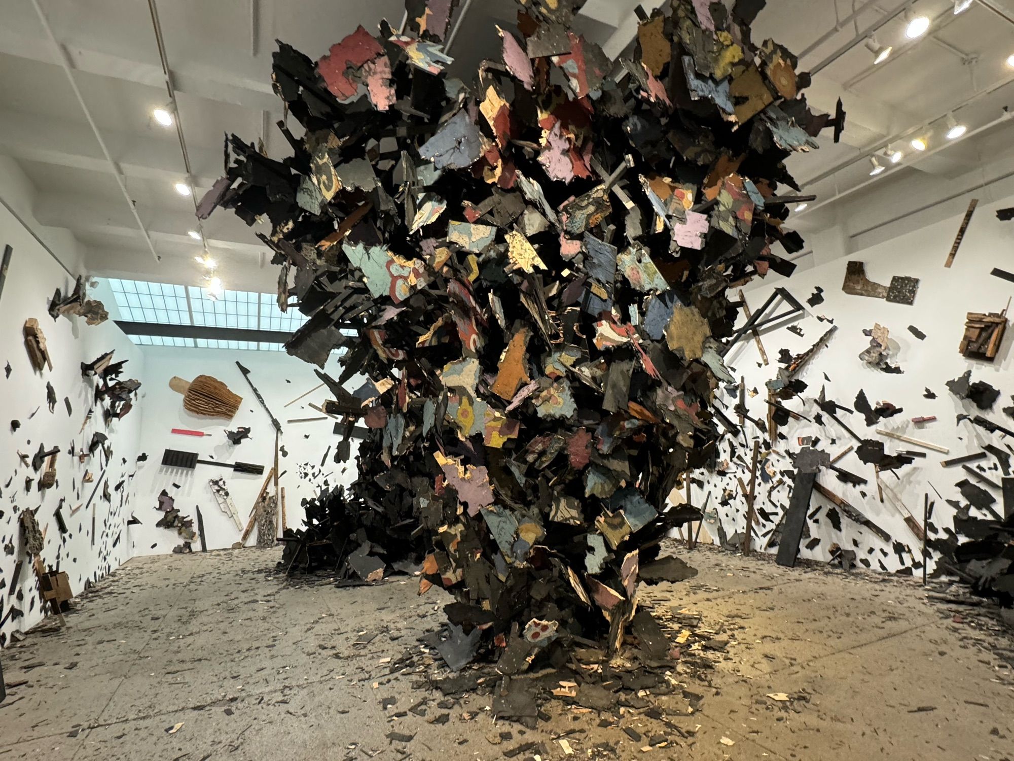 Installation by artist Leonardo Drew in a Chelsea NY art gallery