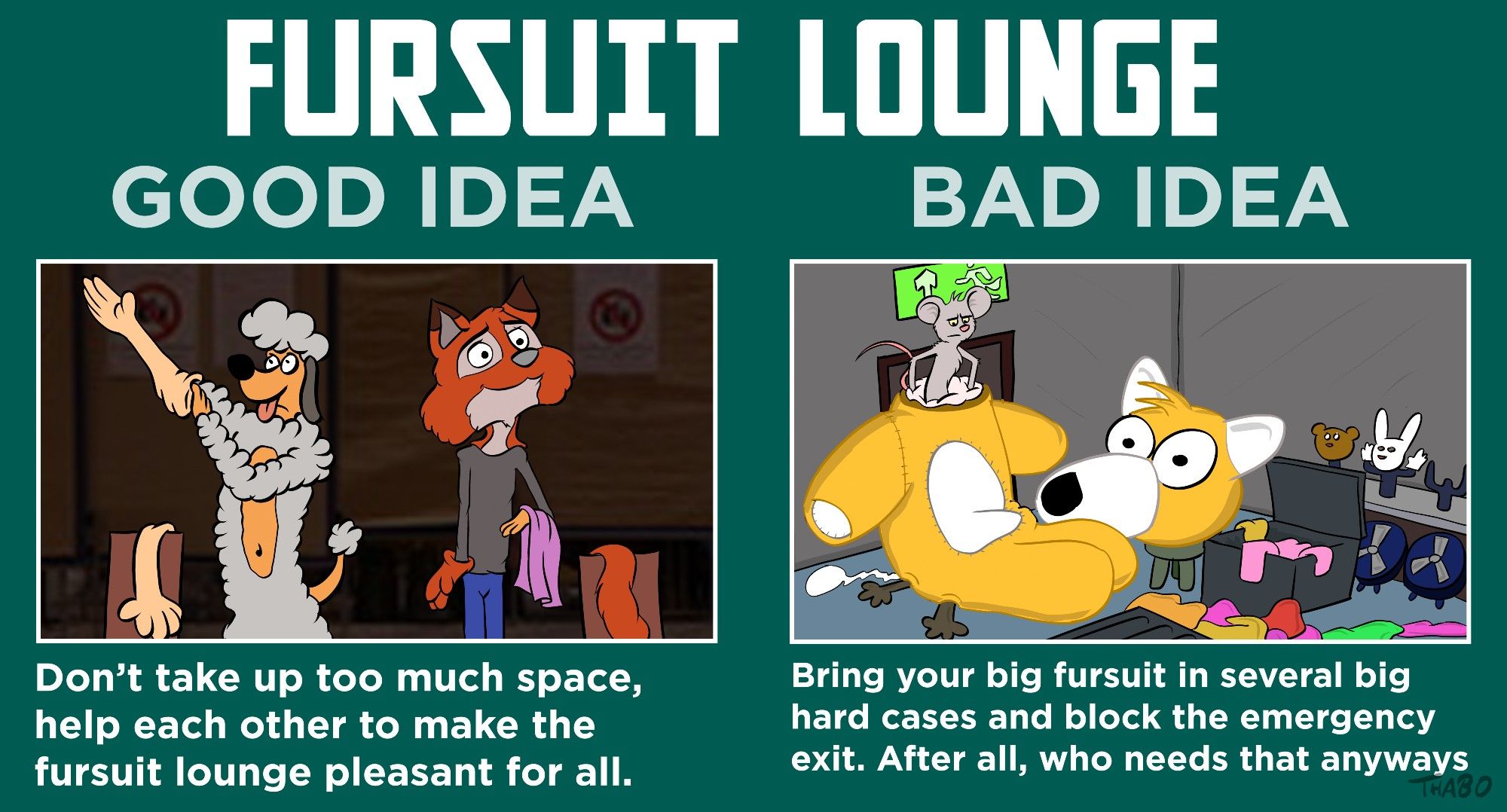 A comic about fursuit lounge etiquette