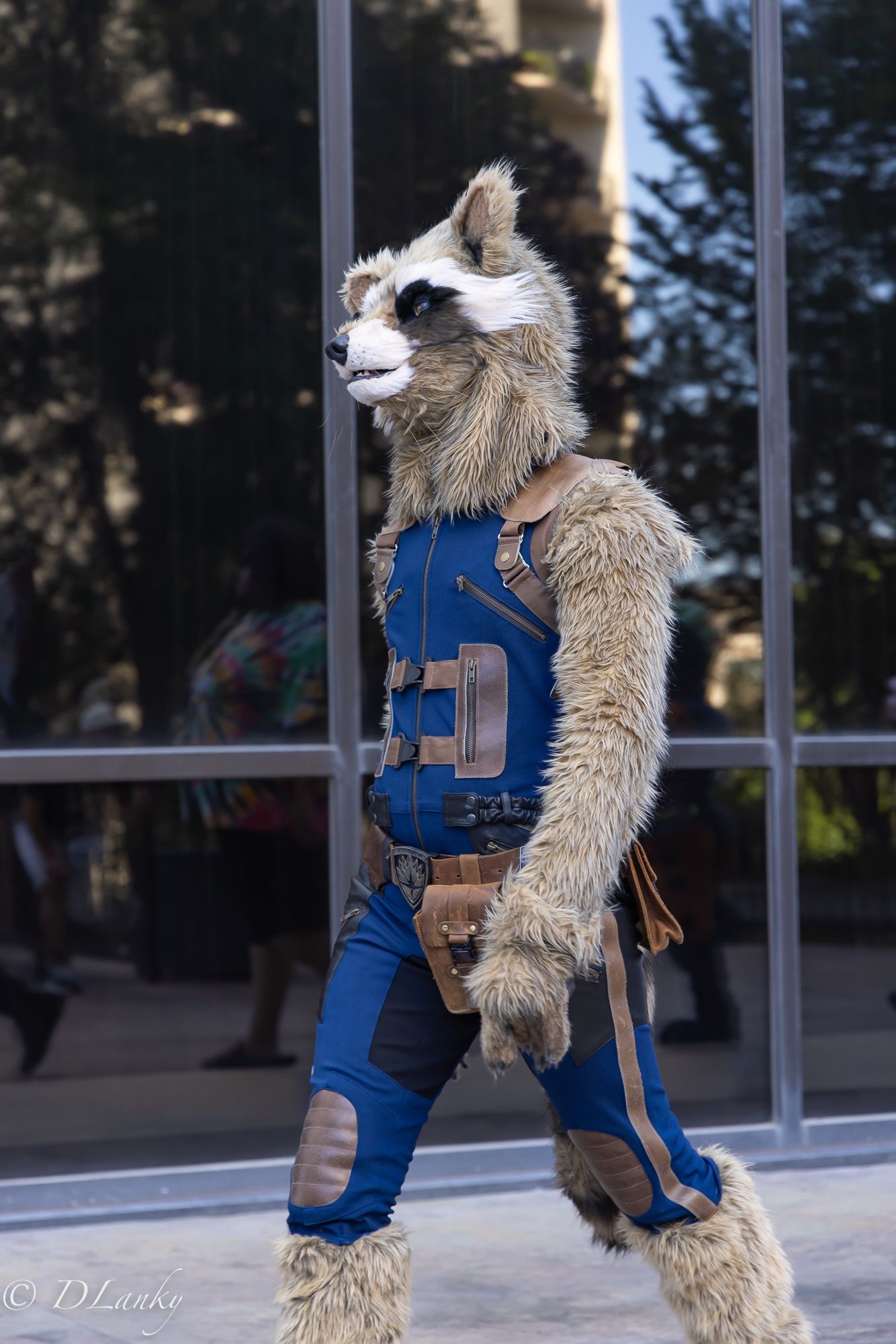 Rocket Raccoon taking a stroll in Minneapolis. It's not really Rocket though... Just some humie pretending to be him.