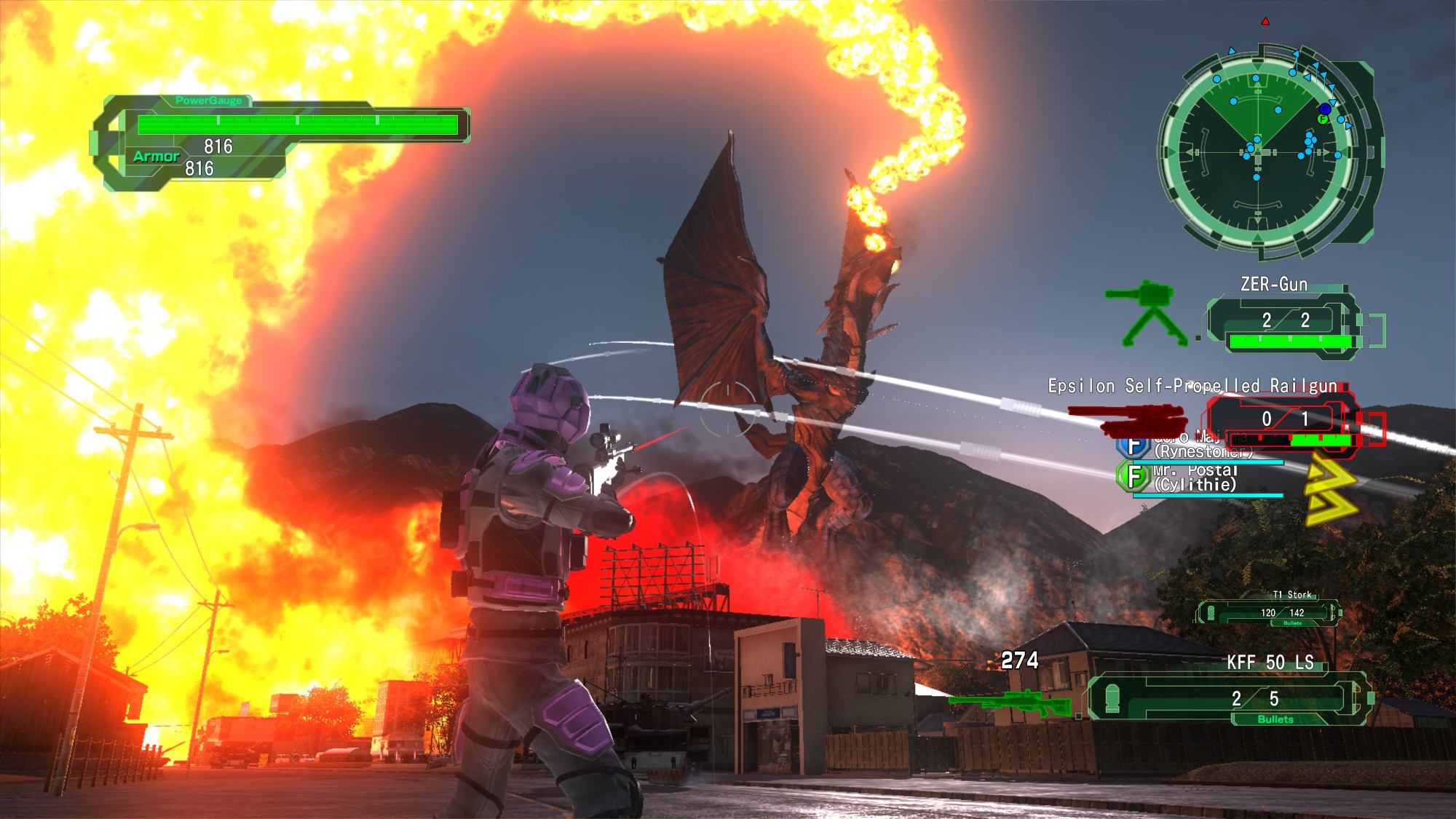 Dragon setting fire to a town in EDF6