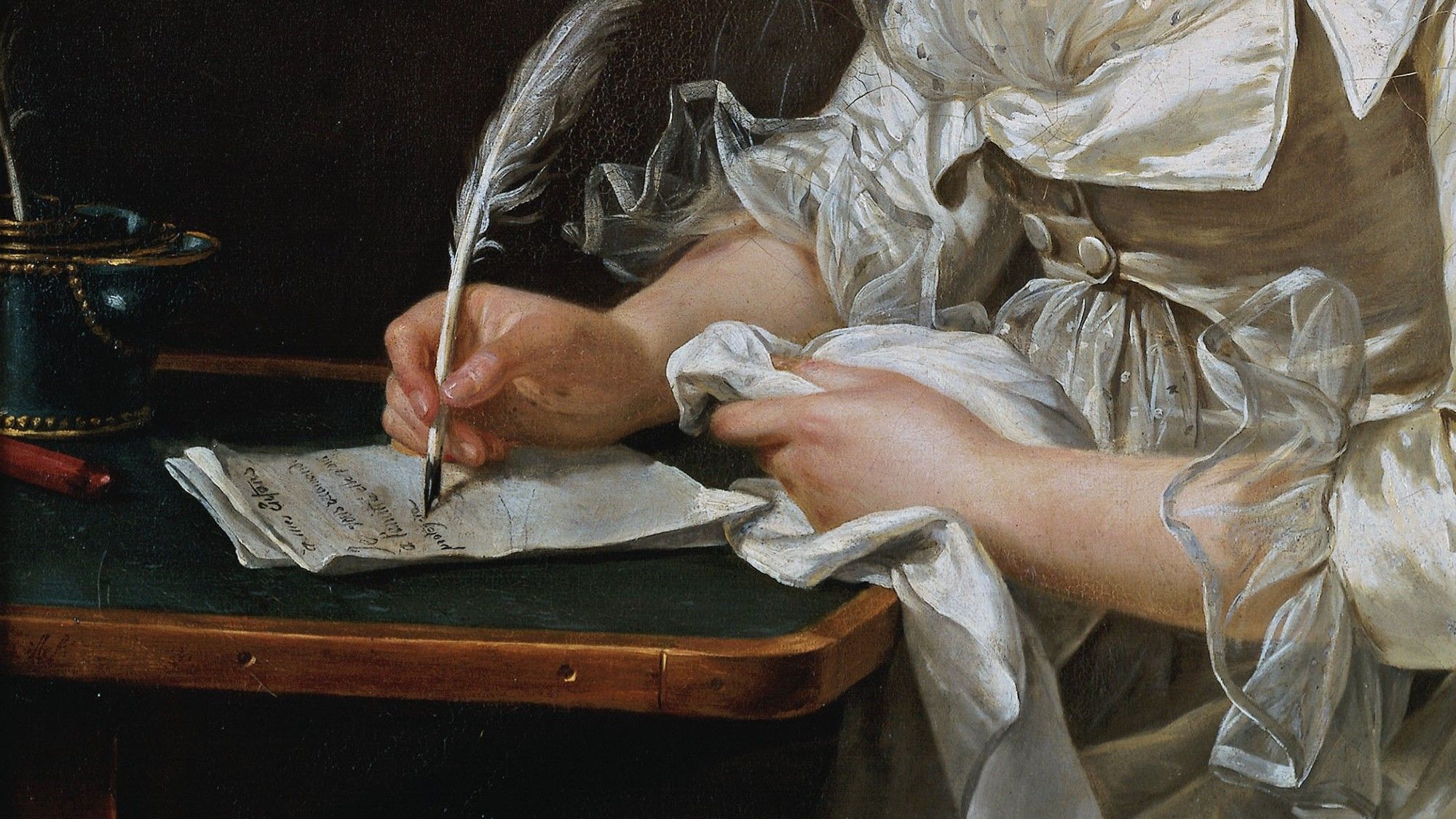 Detail from a Woman Writing with a Quill by Adelaide Labille-Guiard, 1787