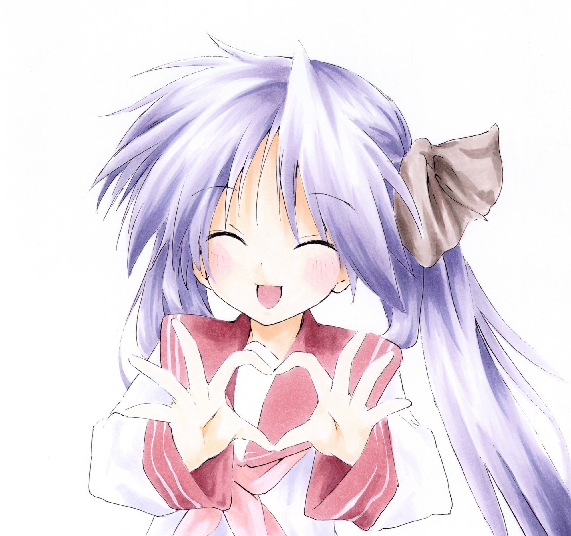 Kagami Hiiragi (Lucky Star) making a heart shape with her fingers and thumbs