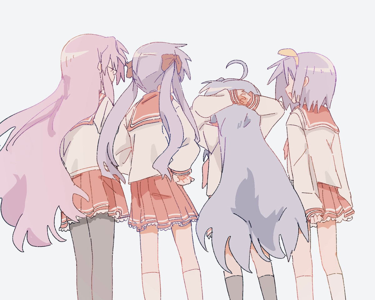 L to R: Miyuki Takara, Kagami Hiiragi, Konata Izumi, and Tsukasa Hiiragi (Lucky Star)