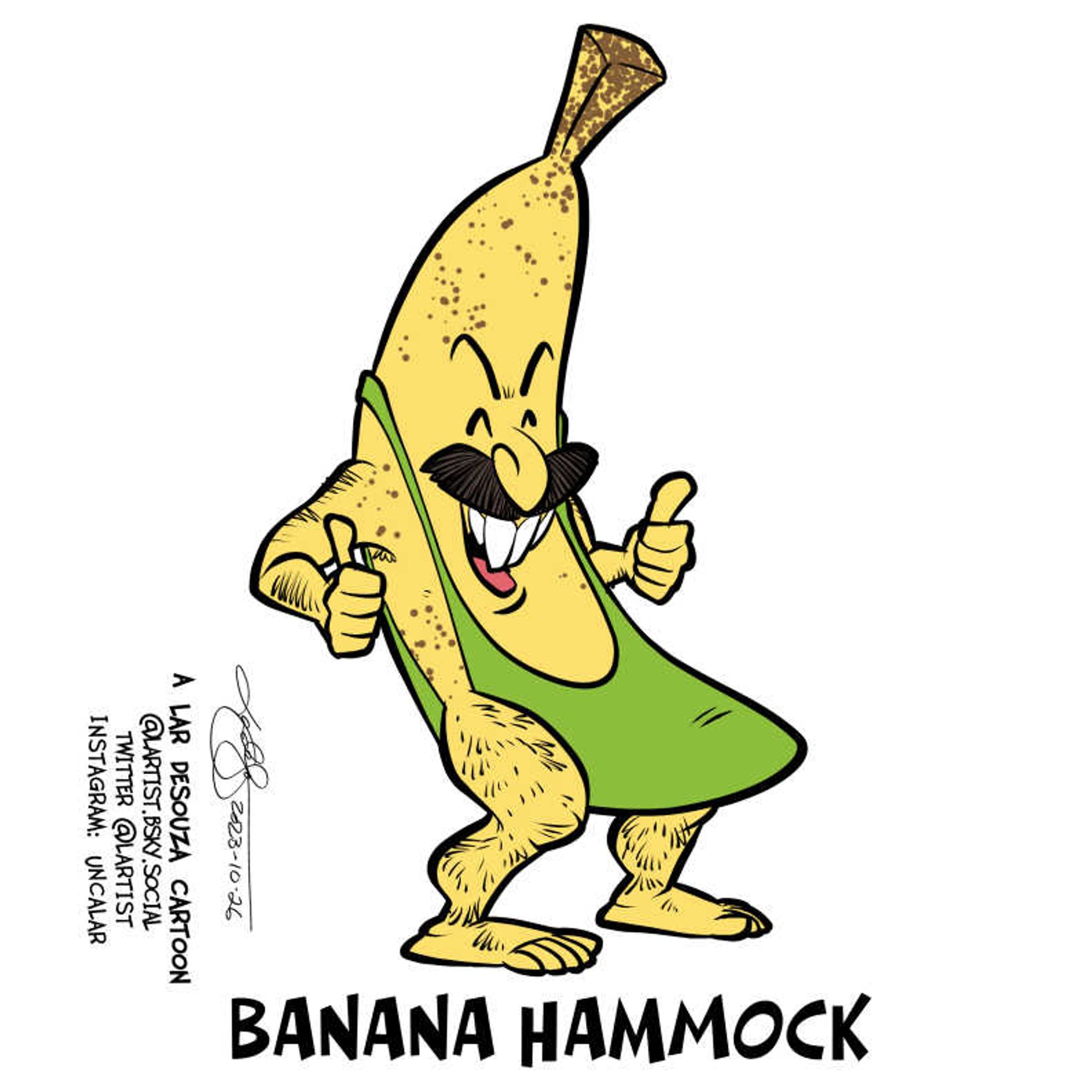 A banana wearing a banana hammock.
Caption: Banana Hammock