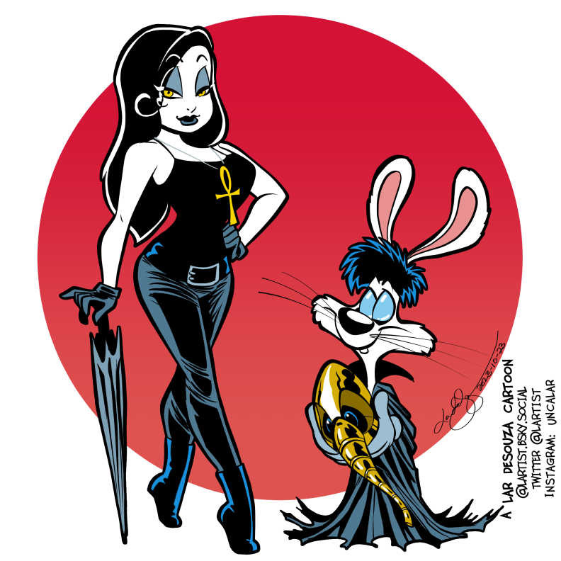 Jessica and Roger Rabbit dressed as Death and Dream from Neil Gaiman's Sandman comics.