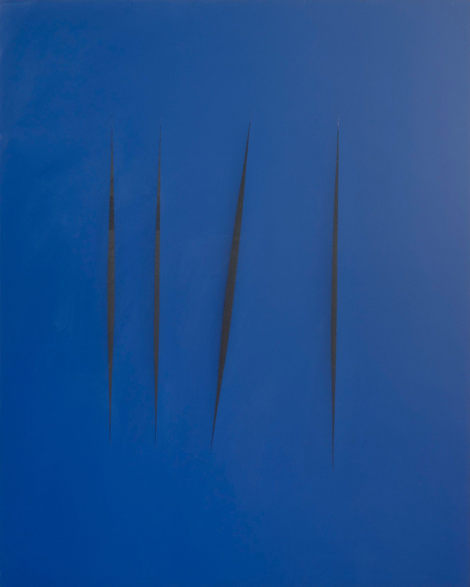 Eins der berühmten Schnittbilder von Lucio Fontana. quelle: Lucio Fontana, Concetto Spaziale. Attese. 1968 Wasserfarbe, 81 x 65 cm Kunstpalast Düsseldorf Foto: Kunstpalast, LVR-ZMB, Stefan Arendt, ARTOTHEK © Fondazione Lucio Fontana, Mailand, by SIAE/GEMA 2024 / VG Bild-Kunst, Bonn 2024