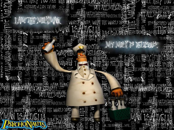 Psychonauts video game image of the Milkman from the Milkman Conspiracy level "I am the Milkman. My Milk is delicious."