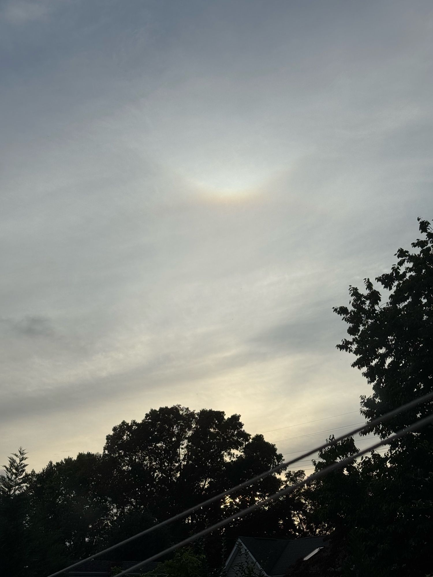 an okay photo of a circumzenithal arc in the sky which is sort of like a small inverted rainbow.