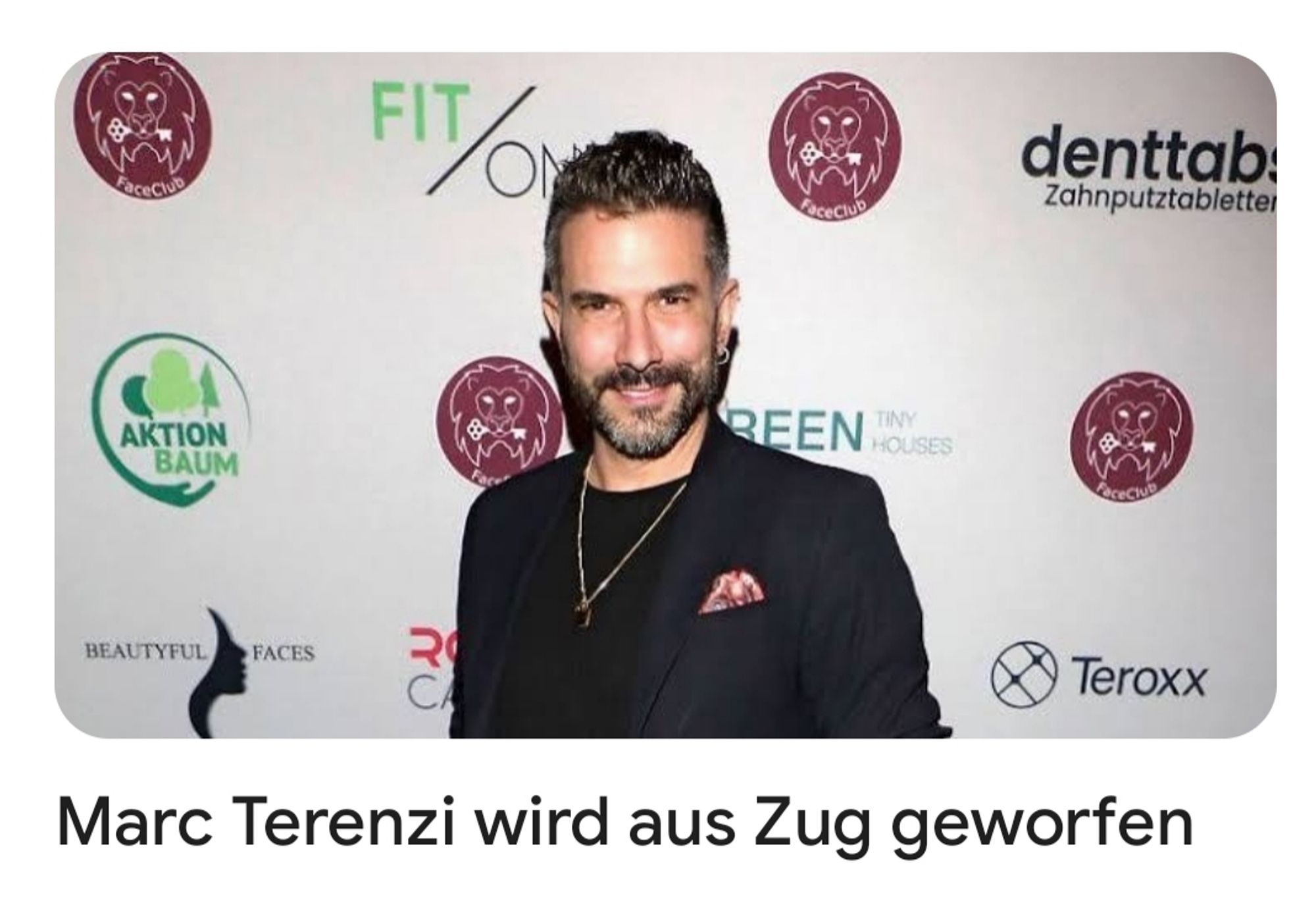 Foto von Marc Terenzi. Schlagzeile: Marc Terenzi wird aus Zug geworfen