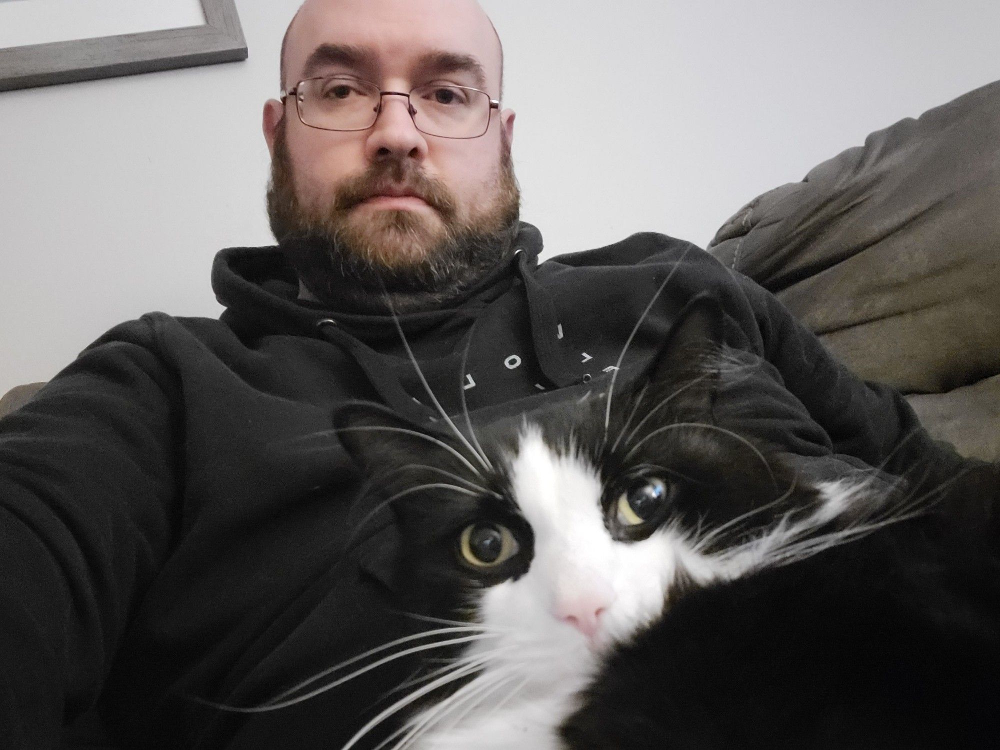 Me, with a snuggling cat