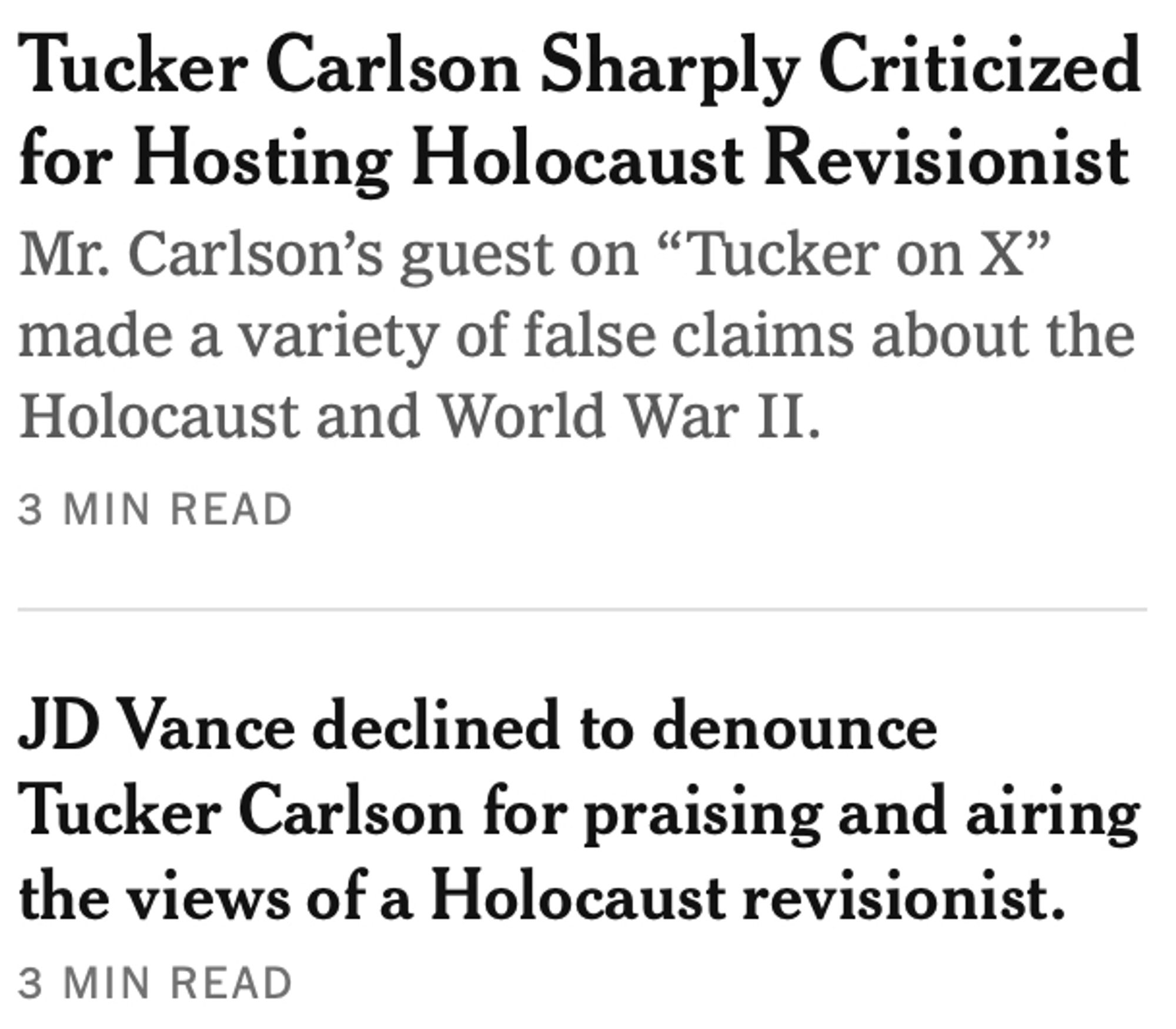 J.D. Vance declined to denounce Tucker Carlson for praising and airing the views of a Holocaust denier.