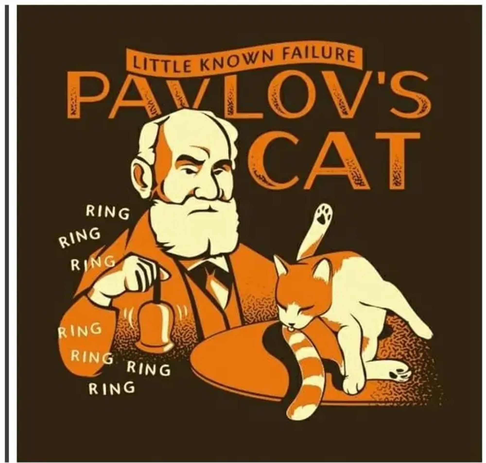 Pavlov rings a bell while cat carries on cleaning itself