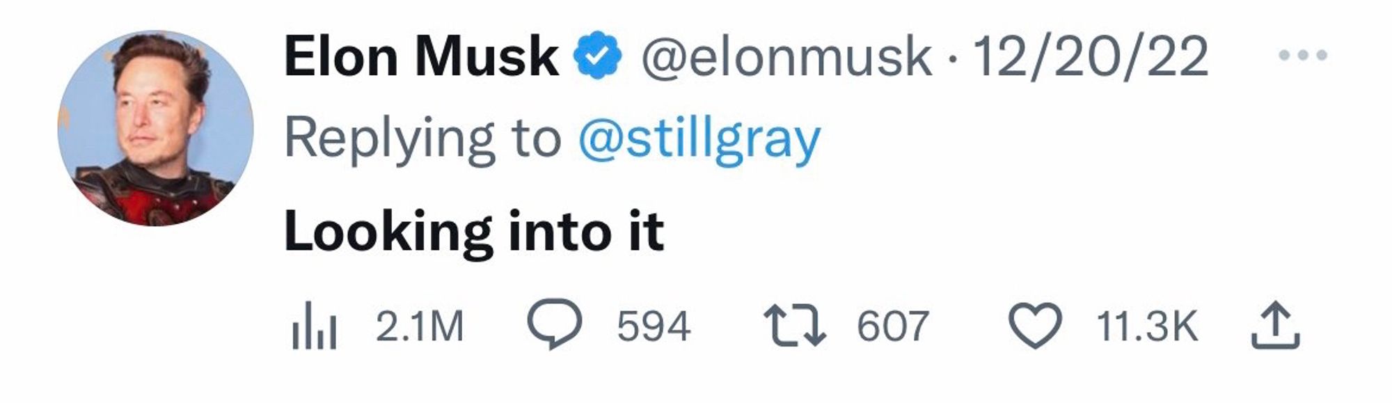 Elon musk saying looking into it