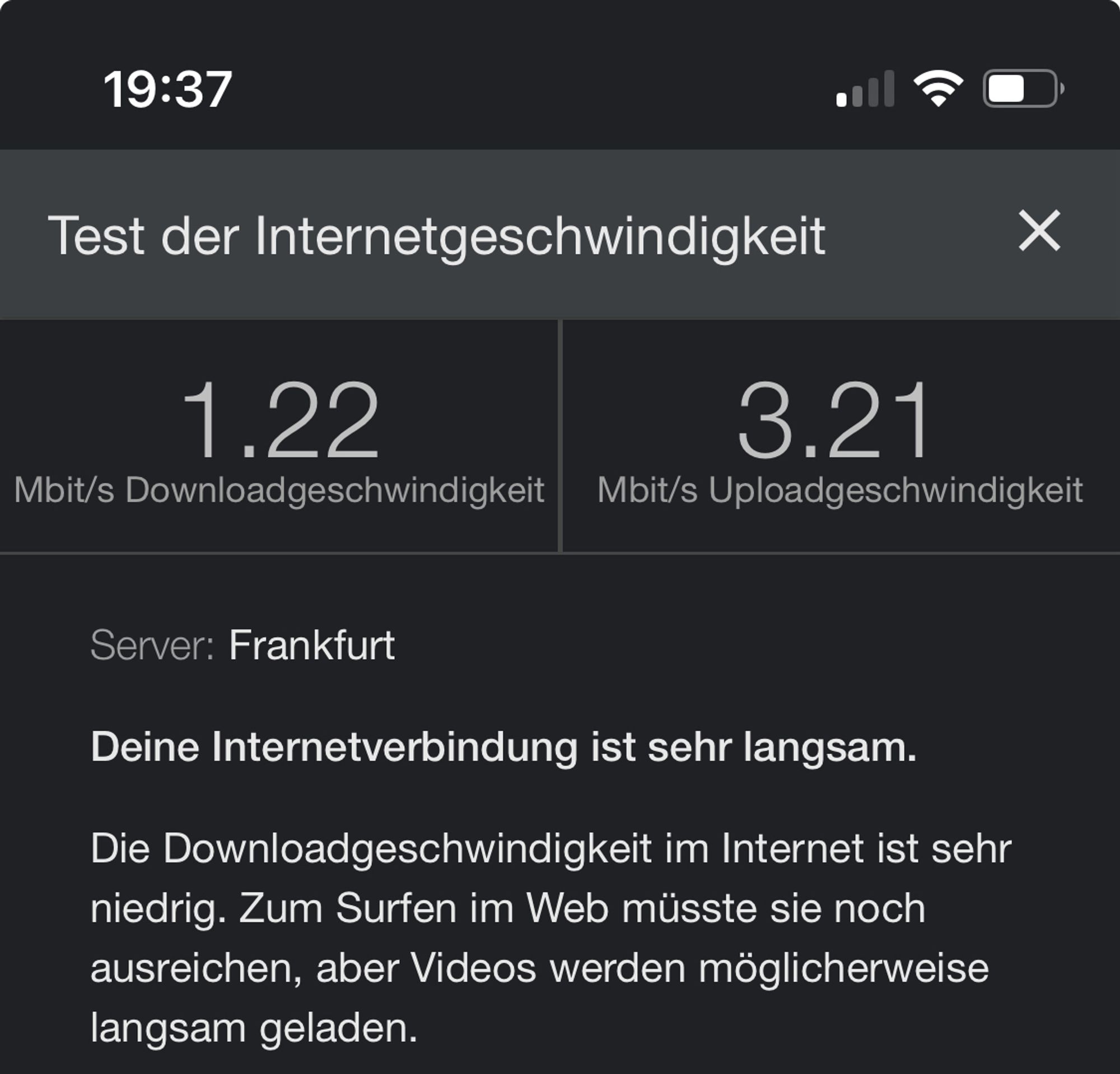 Test der Internetgeschwindigkeit, im ICE 1.2 MB Download 