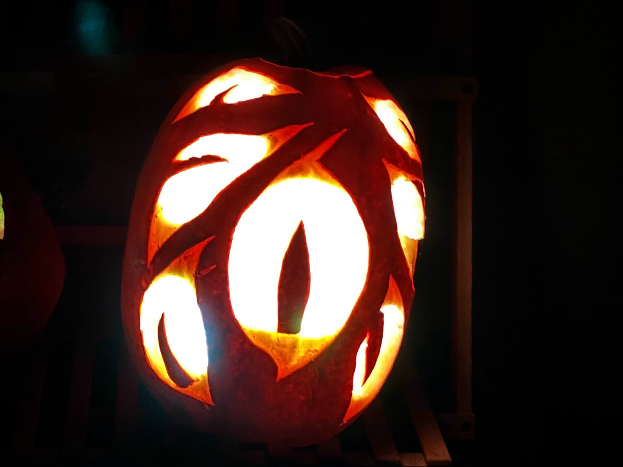 A pumpkin carved to look like the World of Warcraft Old God N’Zoth