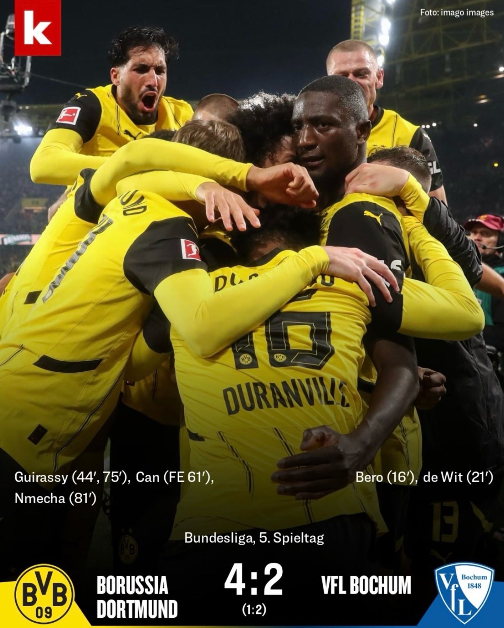 Der BVB gewinnt nach einer schwachen ersten Halbzeit mit 4-2 gegen Bochum.